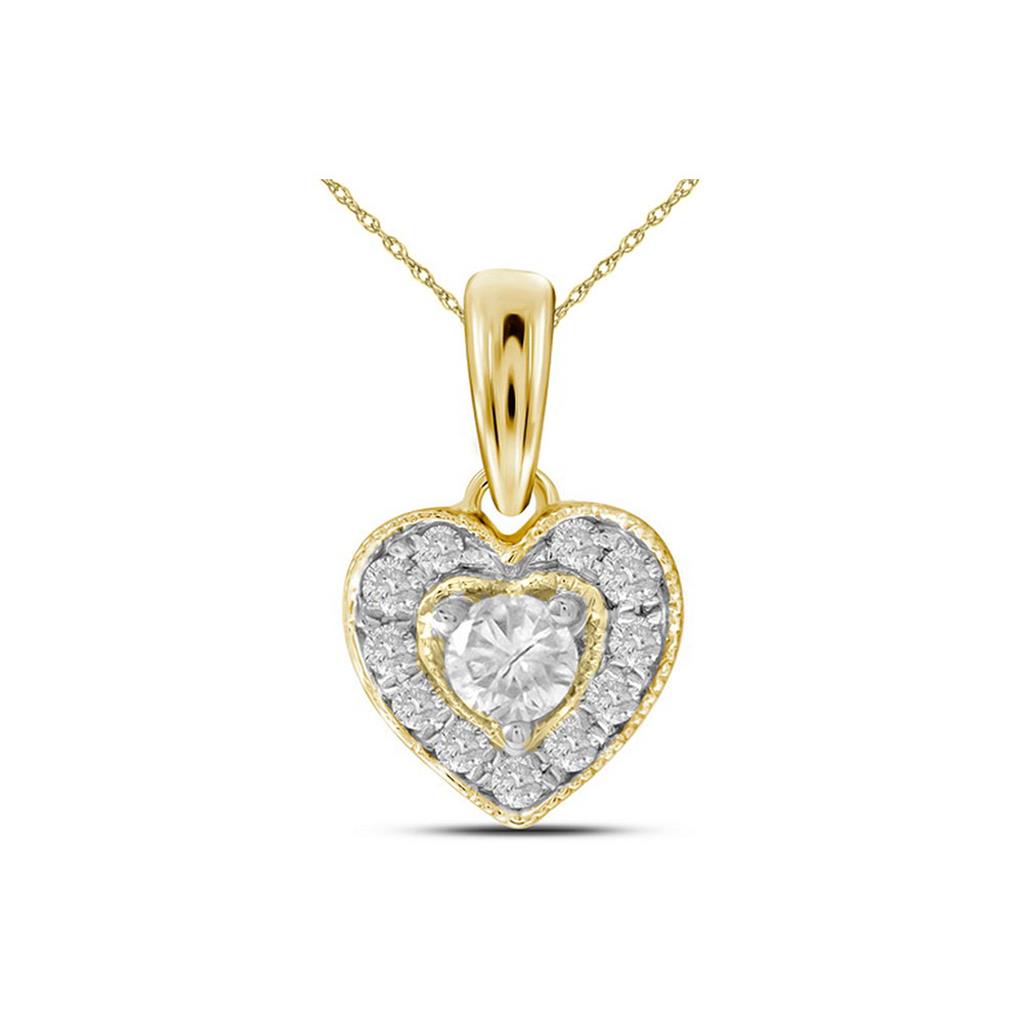 14k Yellow Gold Round Diamond Solitaire Heart Pendant 1/4 Cttw