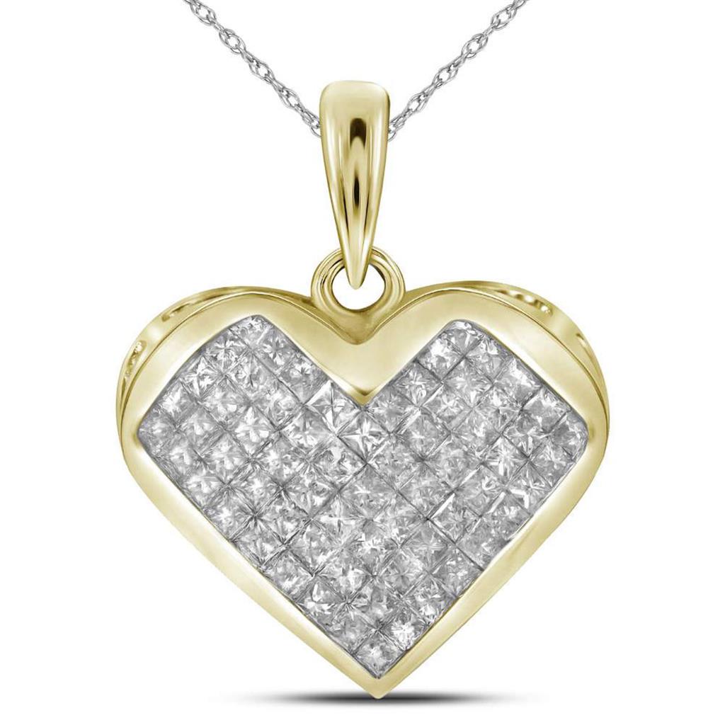 14k Yellow Gold Princess Diamond Heart Pendant 1 Cttw