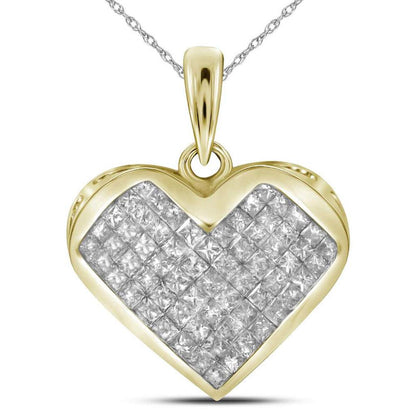 14k Yellow Gold Princess Diamond Heart Pendant 1 Cttw