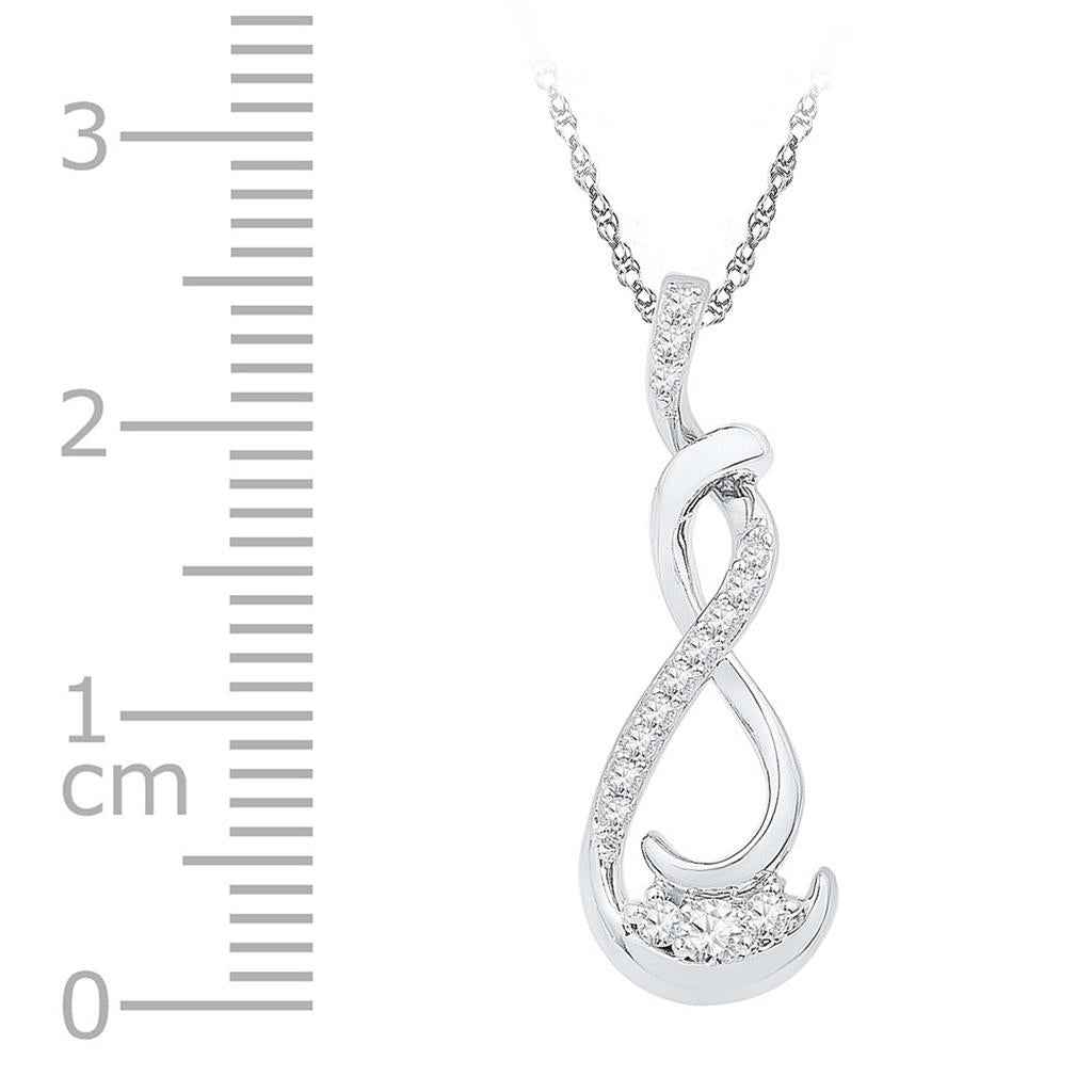 14k White Gold Round Diamond Cradled 3-Stone Infinity Pendant 1/5 Cttw