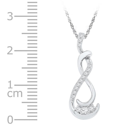 14k White Gold Round Diamond Cradled 3-Stone Infinity Pendant 1/5 Cttw