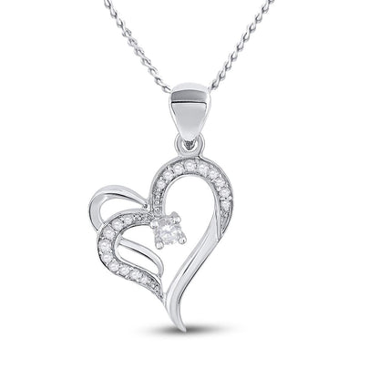 14k White Gold Round Diamond Heart Pendant 1/4 Cttw