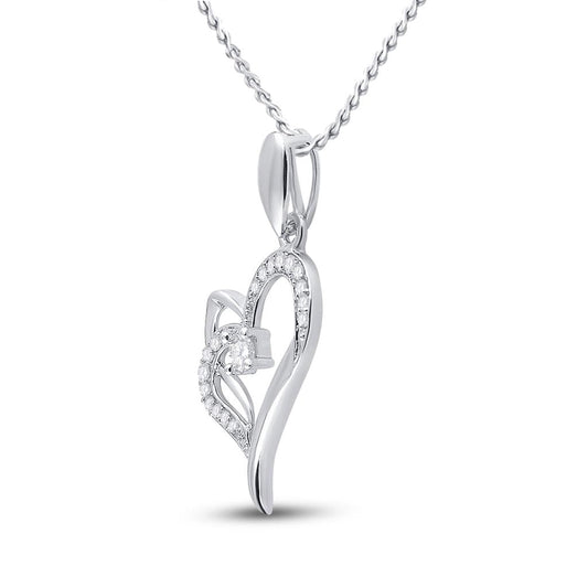 14k White Gold Round Diamond Heart Pendant 1/4 Cttw