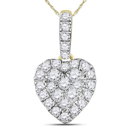 14k Yellow Gold Round Diamond Heart Pendant 1/3 Cttw