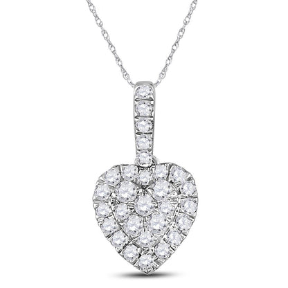 14k White Gold Round Diamond Heart Pendant 1/3 Cttw