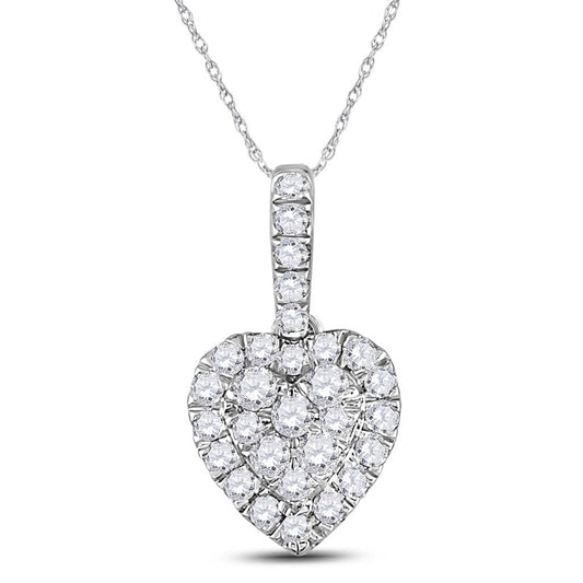 14k White Gold Round Diamond Heart Pendant 1/3 Cttw