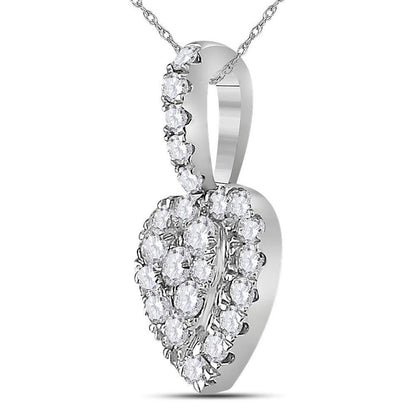 14k White Gold Round Diamond Heart Pendant 1/3 Cttw