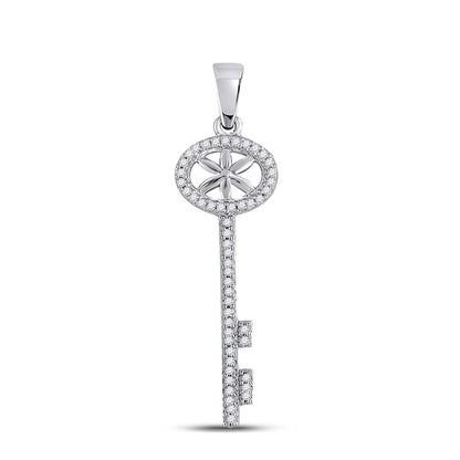 14k White Gold Round Diamond Key Pendant 1/6 Cttw