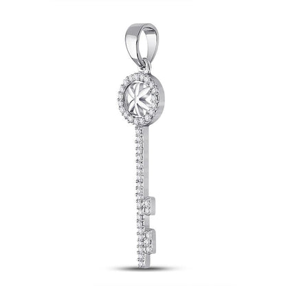 14k White Gold Round Diamond Key Pendant 1/6 Cttw
