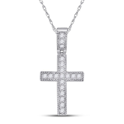 14kt White Gold Round Diamond Milgrain Cross Pendant 1/5 Cttw