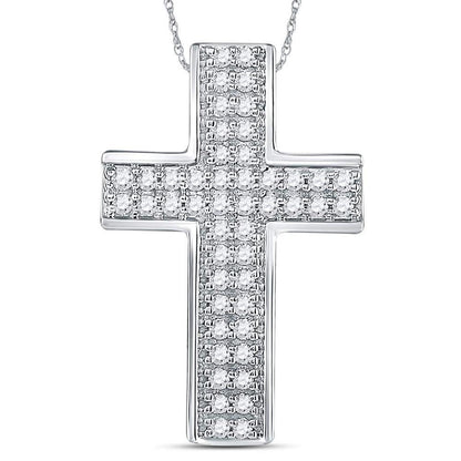 14k White Gold Round Diamond Cross Pendant 1/2 Cttw