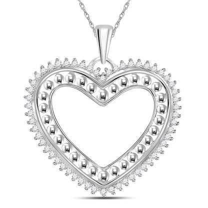 14k White Gold Round Diamond Beaded Heart Pendant 1/4 Cttw