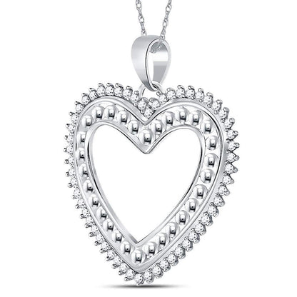 14k White Gold Round Diamond Beaded Heart Pendant 1/4 Cttw