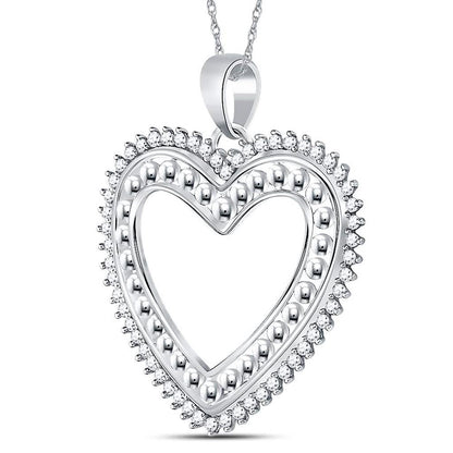 14k White Gold Round Diamond Beaded Heart Pendant 1/4 Cttw