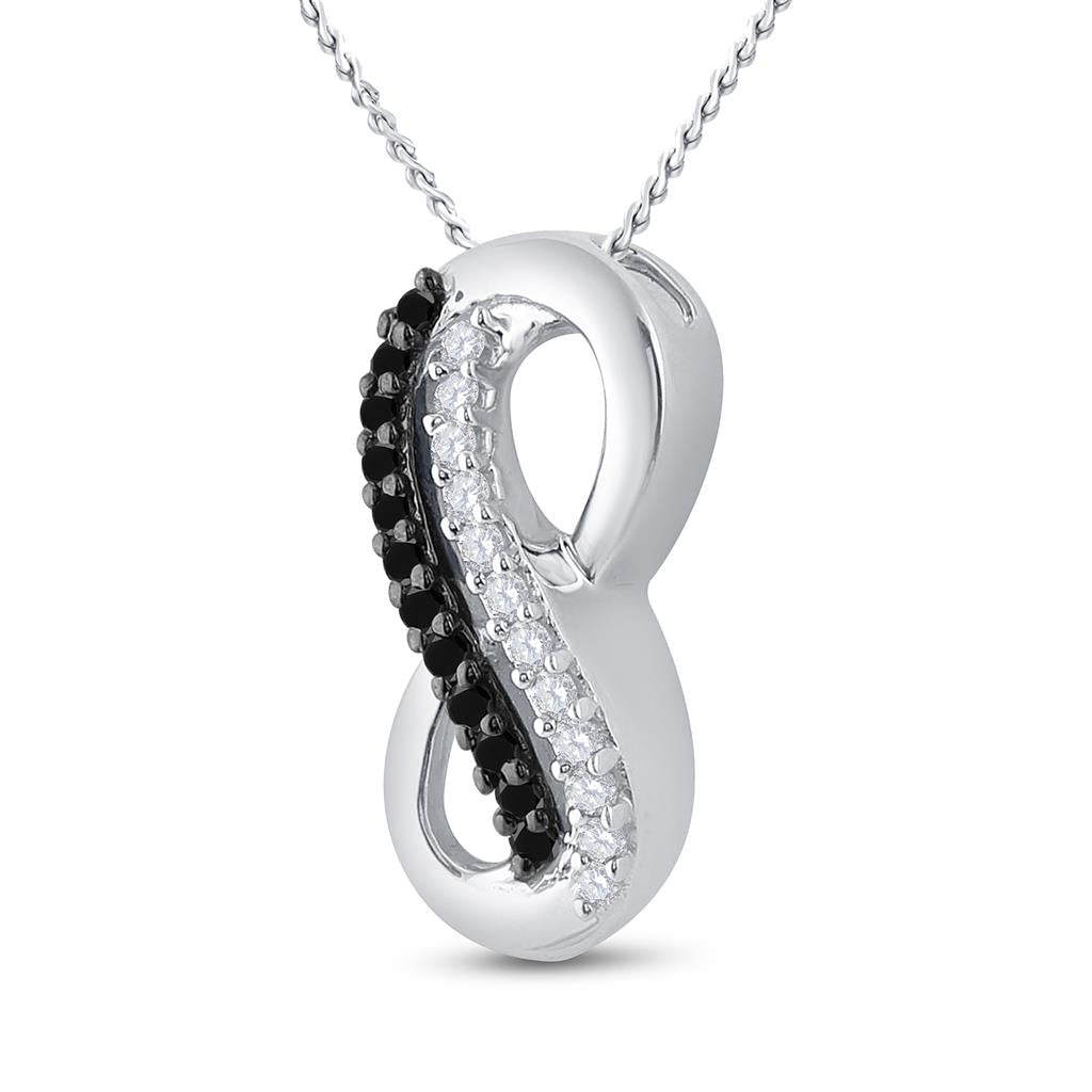 14k White Gold Round Black Diamond Infinity Pendant 1/10 Cttw