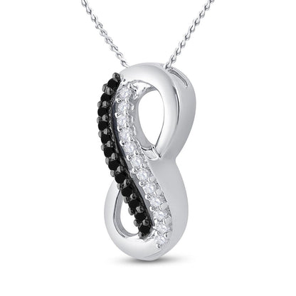 14k White Gold Round Black Diamond Infinity Pendant 1/10 Cttw