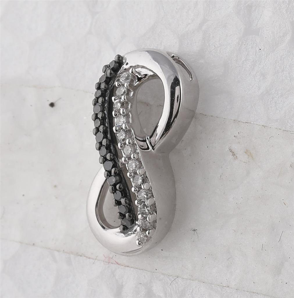 14k White Gold Round Black Diamond Infinity Pendant 1/10 Cttw