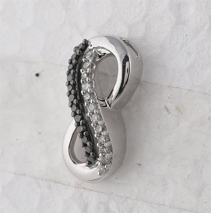 14k White Gold Round Black Diamond Infinity Pendant 1/10 Cttw