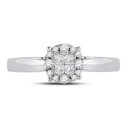 14k White Gold Princess Diamond Cluster Bridal Engagement Ring 1/4 Cttw
