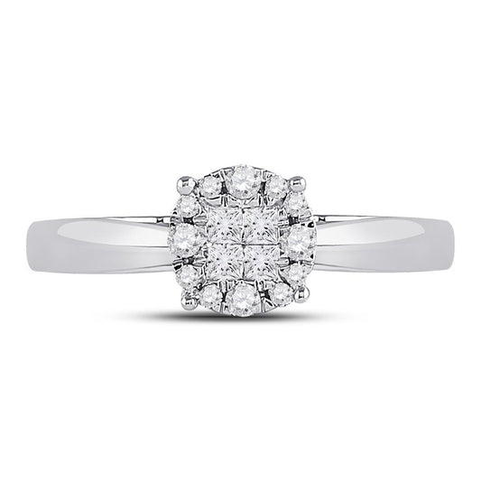 14k White Gold Princess Diamond Cluster Bridal Engagement Ring 1/4 Cttw
