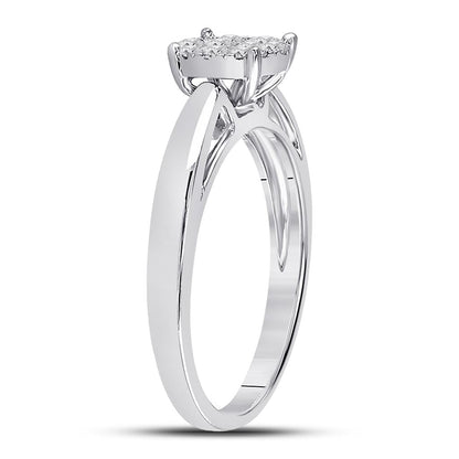 14k White Gold Princess Diamond Cluster Bridal Engagement Ring 1/4 Cttw