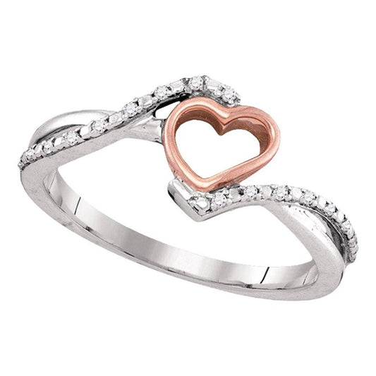 10k Two-tone Gold Round Diamond Heart Ring 1/20 Cttw