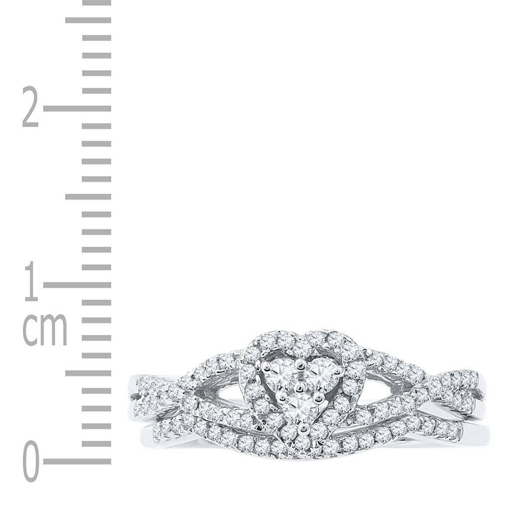 14k White Gold Round Diamond Heart Bridal Wedding Ring Set 3/8 Cttw