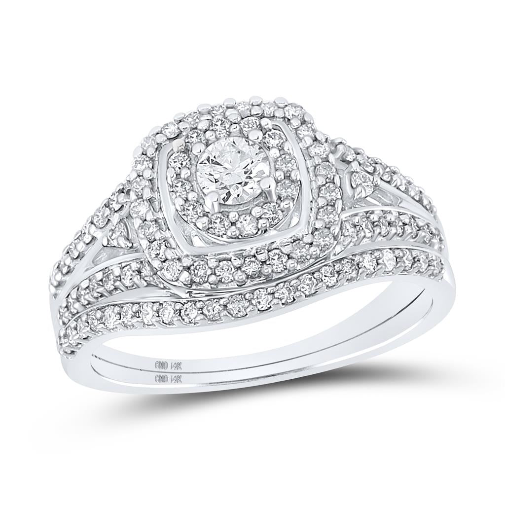 14k White Gold Round Diamond Bridal Wedding Ring Set 3/4 Cttw