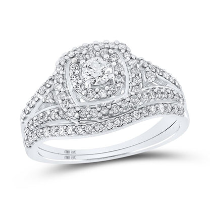 14k White Gold Round Diamond Bridal Wedding Ring Set 3/4 Cttw