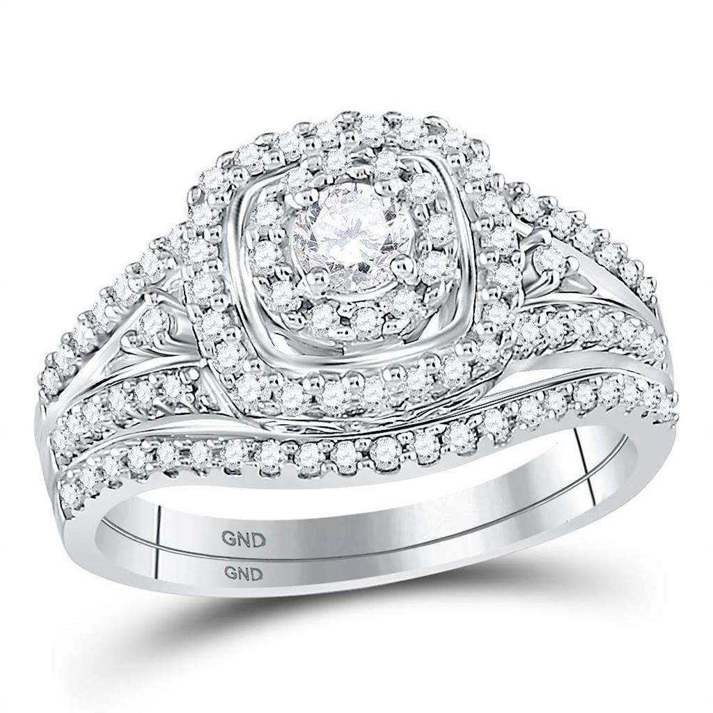 14k White Gold Round Diamond Bridal Wedding Ring Set 3/4 Cttw