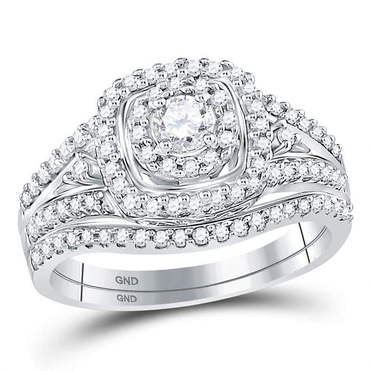 14k White Gold Round Diamond Bridal Wedding Ring Set 3/4 Cttw