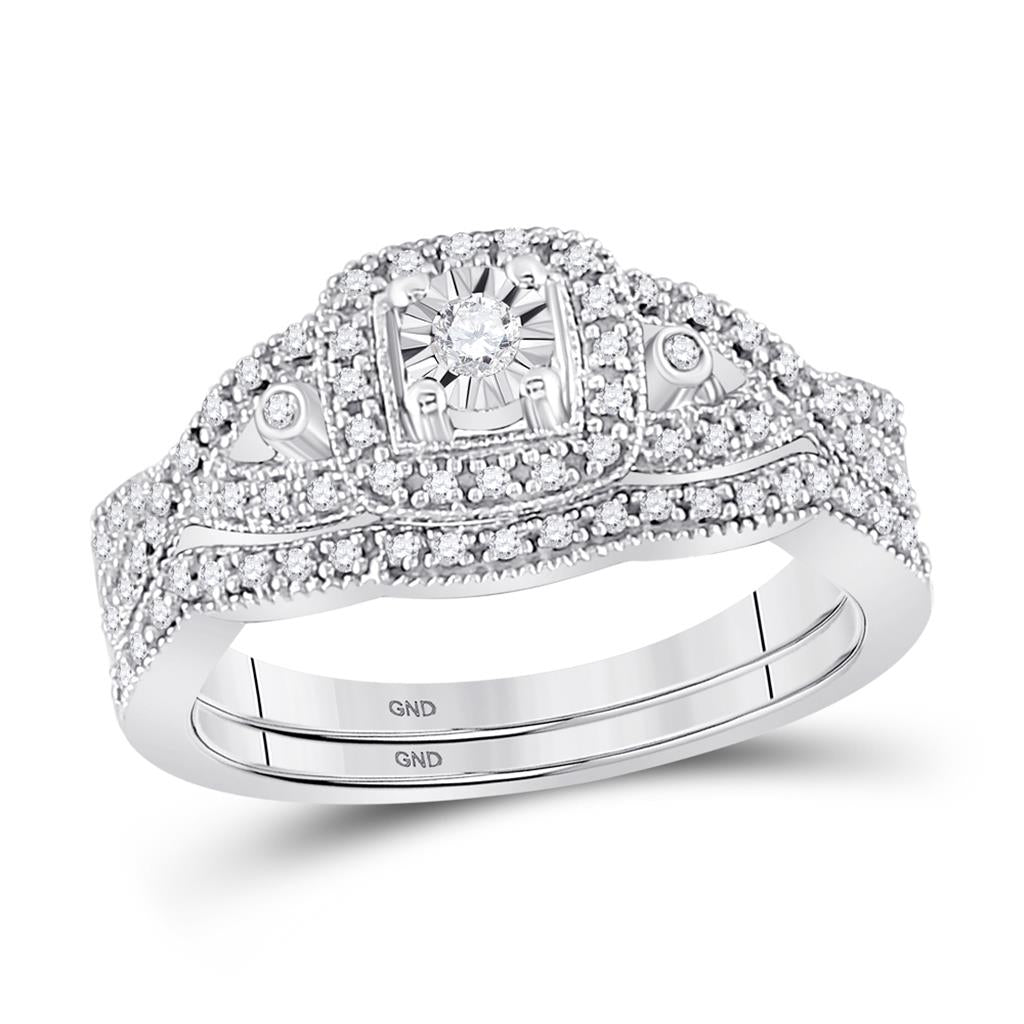 14k White Gold Round Diamond Twist Bridal Wedding Ring Set 1/4 Cttw