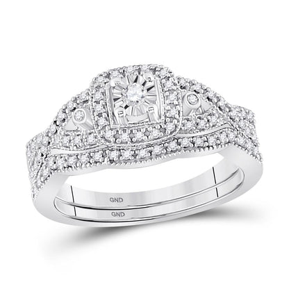 14k White Gold Round Diamond Twist Bridal Wedding Ring Set 1/4 Cttw