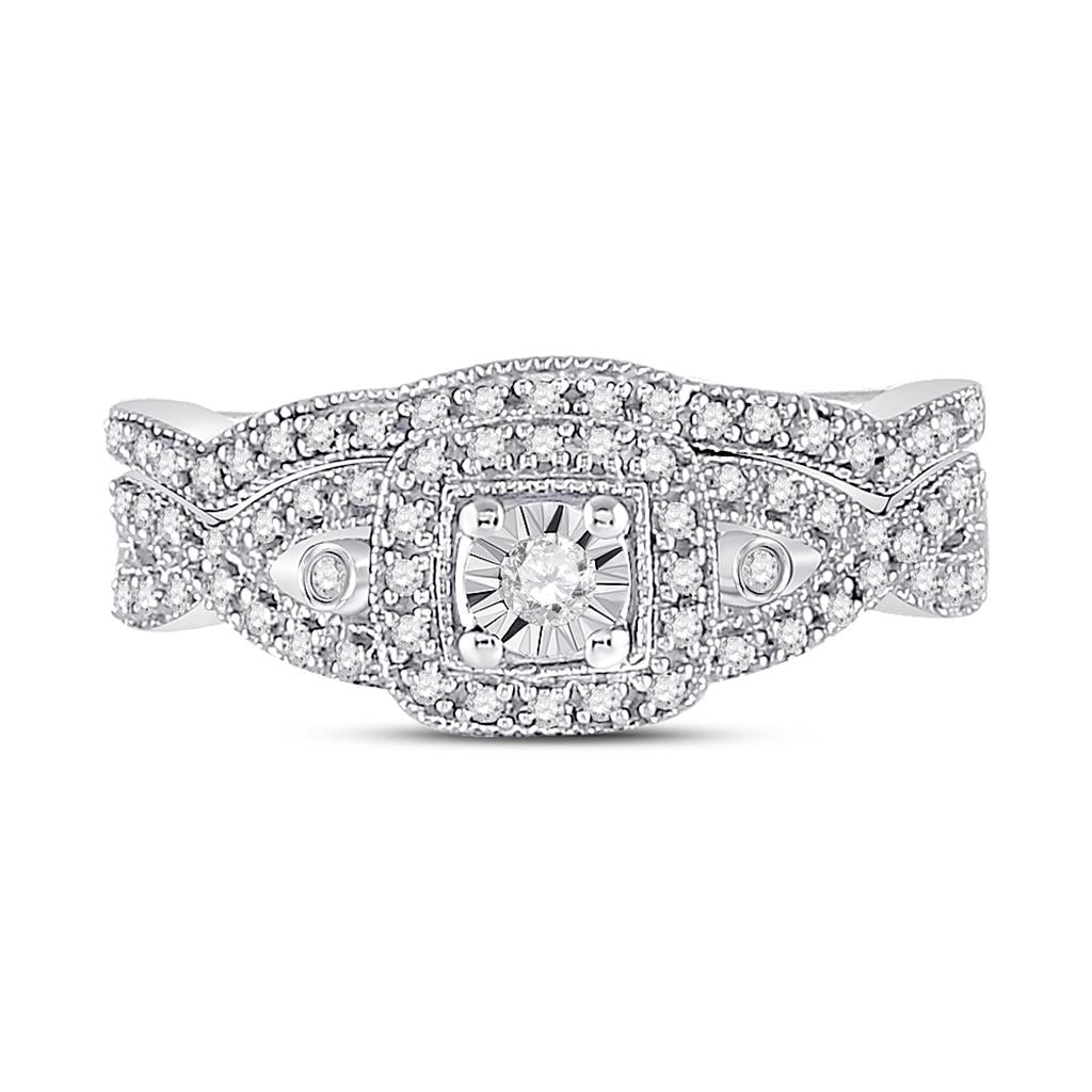 14k White Gold Round Diamond Twist Bridal Wedding Ring Set 1/4 Cttw