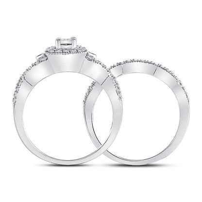 14k White Gold Round Diamond Twist Bridal Wedding Ring Set 1/4 Cttw