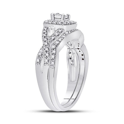 14k White Gold Round Diamond Twist Bridal Wedding Ring Set 1/4 Cttw