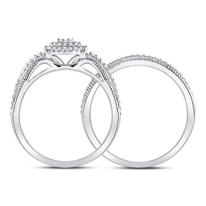 14kt White Gold Round Diamond Milgrain Bridal Wedding Ring Set 1/3 Cttw