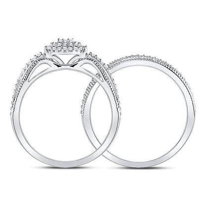 14kt White Gold Round Diamond Milgrain Bridal Wedding Ring Set 1/3 Cttw