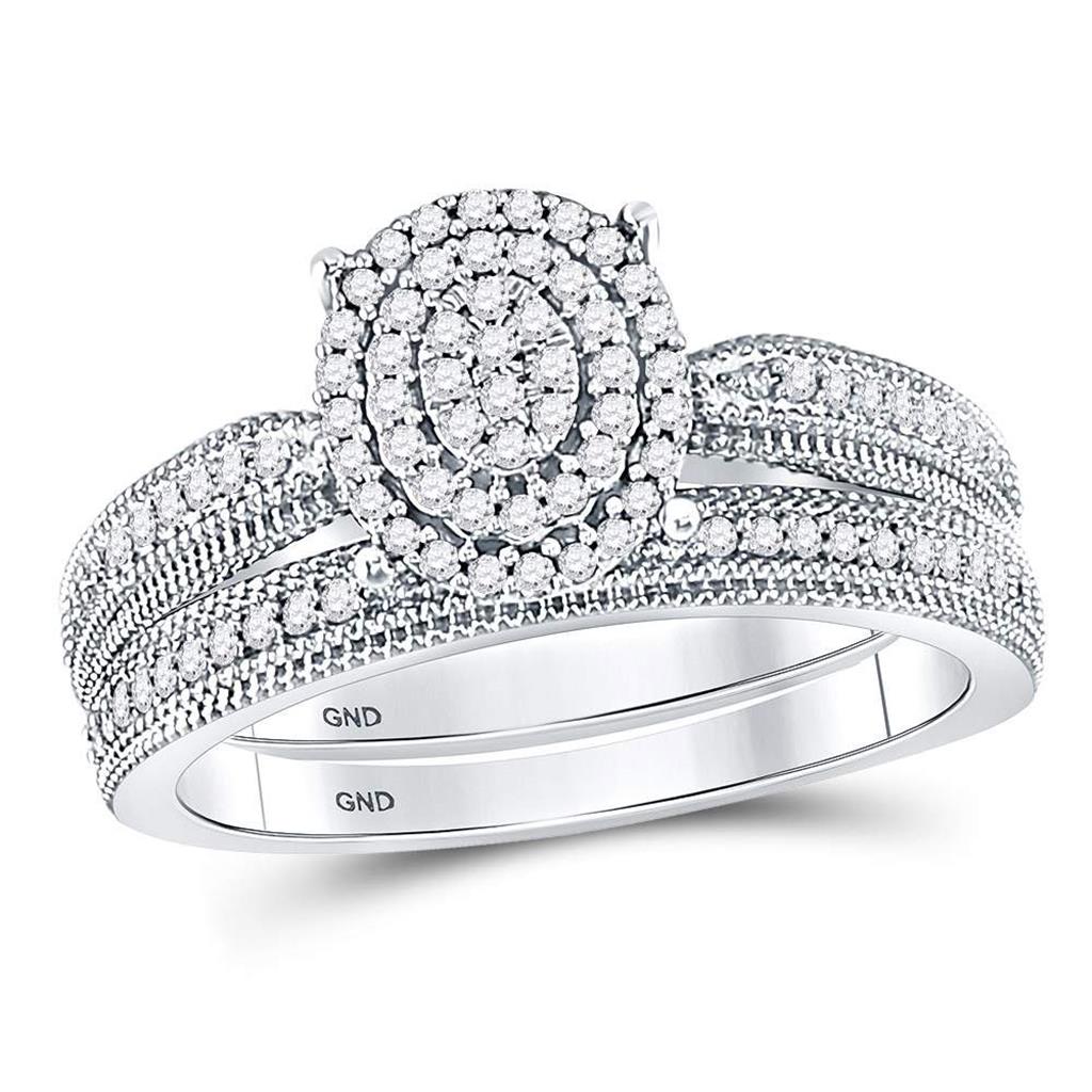 14k White Gold Round Diamond Oval Bridal Wedding Ring Set 1/3 Cttw