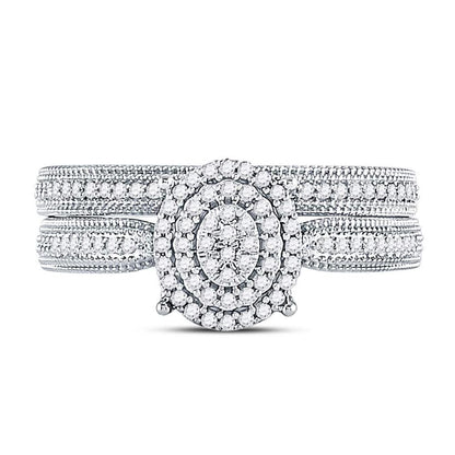 14k White Gold Round Diamond Oval Bridal Wedding Ring Set 1/3 Cttw