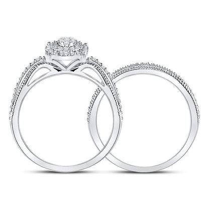 14k White Gold Round Diamond Oval Bridal Wedding Ring Set 1/3 Cttw