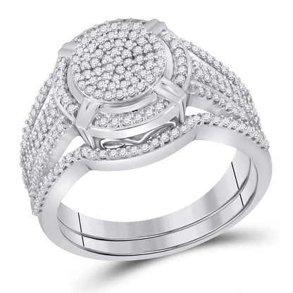 14k White Gold Round Diamond Cluster Bridal Wedding Ring Set 1/2 Cttw