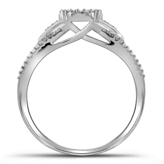 14k White Gold Round Diamond Cluster Bridal Engagement Ring 1/6 Cttw
