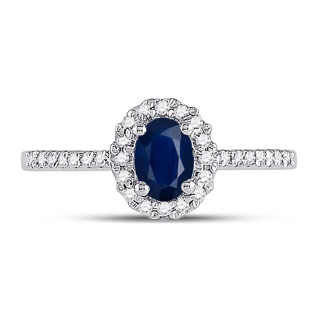 14k White Gold Oval Created Blue Sapphire Solitaire Ring 3/4 Cttw