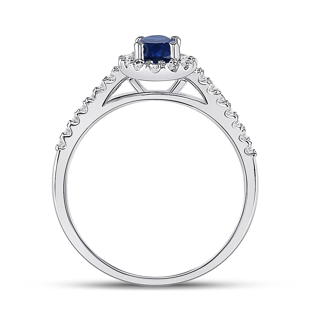 14k White Gold Oval Created Blue Sapphire Solitaire Ring 3/4 Cttw