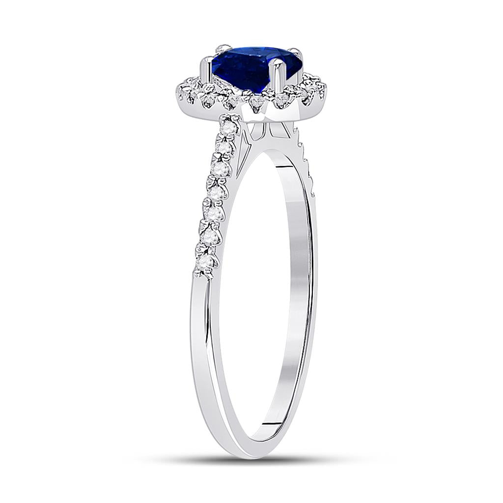 14k White Gold Oval Created Blue Sapphire Solitaire Ring 3/4 Cttw
