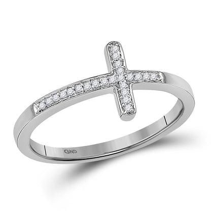 14k White Gold Round Diamond Cross Religious Band Ring 1/20 Cttw