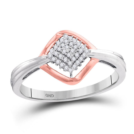 10k Two-tone Gold Round Diamond Offset Square Cluster Ring 1/8 Cttw