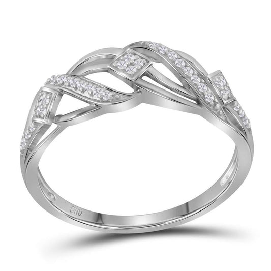 14k White Gold Round Diamond Striped Band Ring 1/10 Cttw