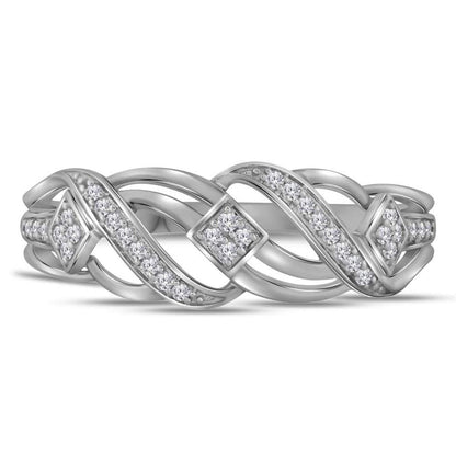 14k White Gold Round Diamond Striped Band Ring 1/10 Cttw